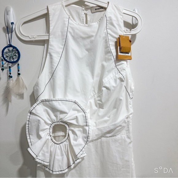 Sandro NWT White Midi Dress with Floral Detail - Picture 4 of 7